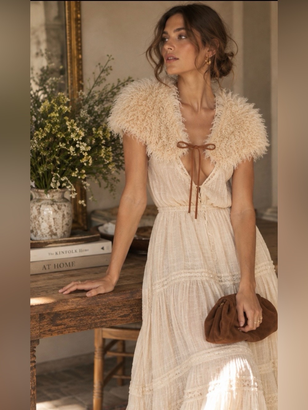 Anthropologie Cream Luxe Wear Faux-Fur Capelet